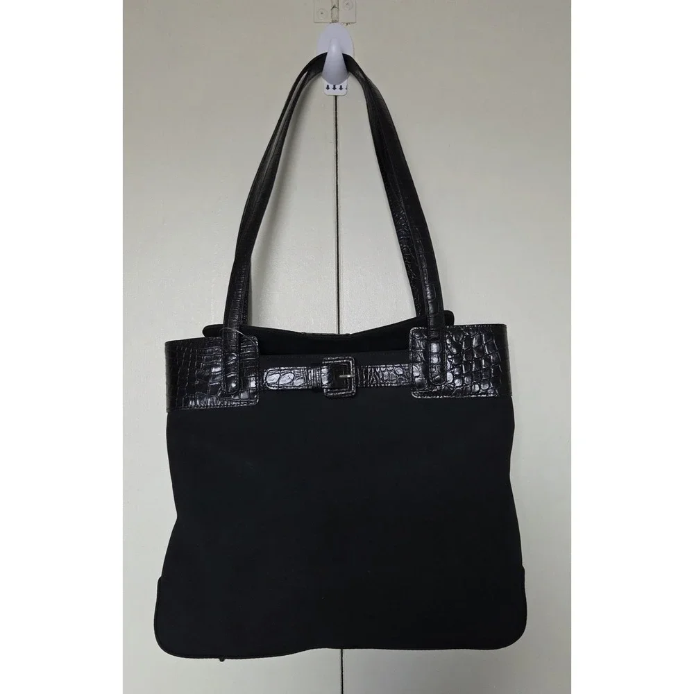 TALBOTS Women's Black Fabric/Faux Leather Tote Bag with Purse Feet~Never Used!
